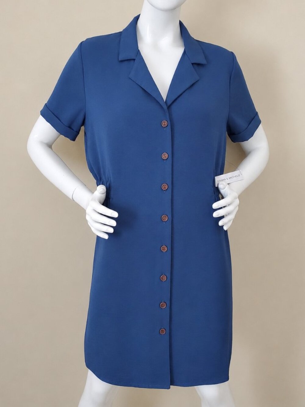 Emma & Michele Women's Blue Short Sleeve Button Up Shirt Dress Size 10